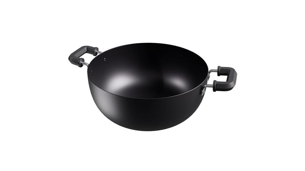 durable black kadhai with cool touch handle